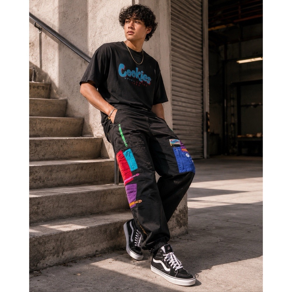 Cookies Colorblock Cargo Pants Men's XL Black Utility Joggers‎ Nylon Streetwear